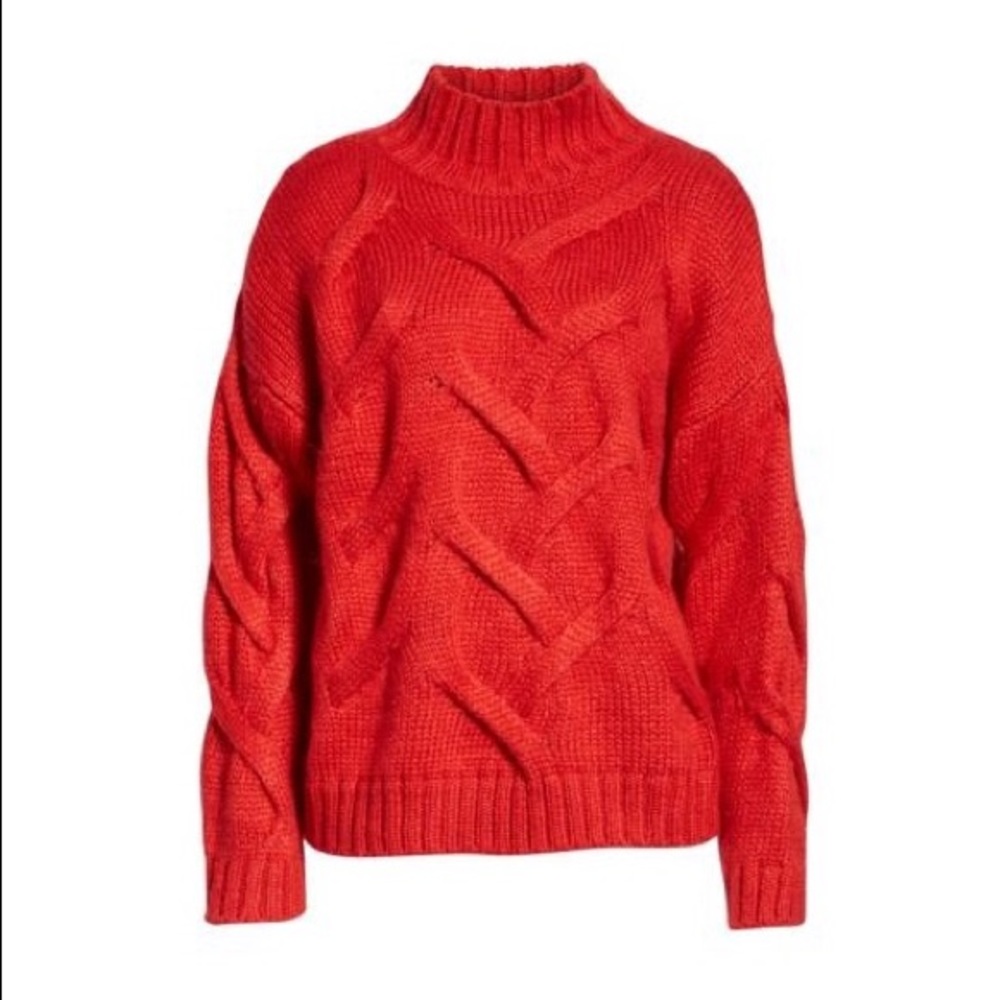 Love X Design Red Mock Neck Cable Knit